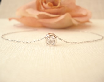 Solitaire CZ Diamanthalskette ... klar ein Karat Bezel-gesetzter runder Zirkonia, Brautschmuck, Hochzeitszubehör, Brautjungfer Geschenk