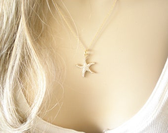 Beach Wedding...Gold or Silver Starfish Necklace, Beach lover, Nautical  Beach Wedding Jewelry, Bridal jewelry, bridesmaid gift, wedding