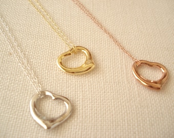 Floating open heart necklace...Gold, Rose gold or silver heart necklace, handmade bridal jewelry, Bridesmaid gift