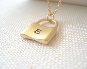 Personalized Padlock Necklace...Gold Initial Padlock, wedding jewelry, bridesmaid gift, Gifts for her, Initial Lock Necklace