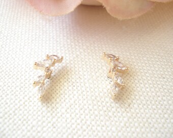 CZ Blatt Ohrringe...Gold Braut Schmuck Set, Armband und Ohrringe Set, Brautjungfer Geschenk, klare CZ Weinblatt, für sie, Hochzeit Schmuck Set
