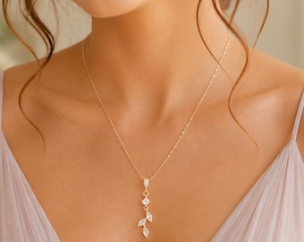 Gartenhochzeit ... Gold CZ Blatt Halskette, Ohrringe, Armband, Hochzeit Schmuck Set, Brautjungfer Geschenk, Zierliche Marquise Form, Braut Party Geschenk,