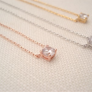 CZ Diamond solitaire necklace...Gold filled Rose gold fill or Sterling silver chain, Bridal jewelry, bridesmaid gift, wedding jewelry