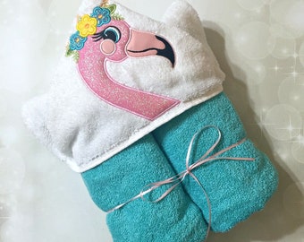 Hooded Towel - Flamigo Towel - Flamingo hooded towel - Flamingo Bath Towel - Flamingo beach Towel - Kids Hooded Towel- Personalized Towel