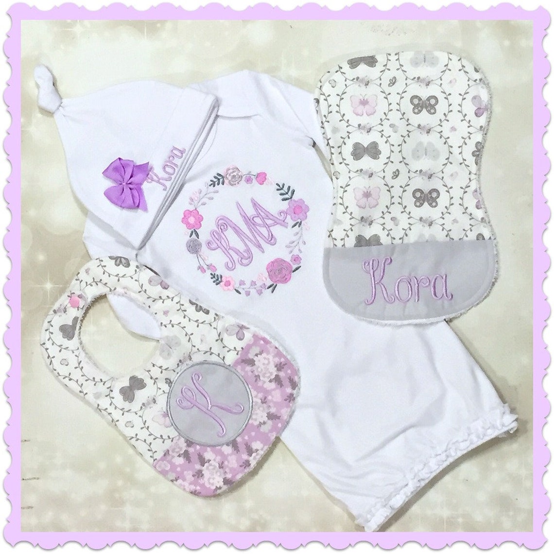 Embroidered Baby Gift Set Monogram Infant Gown Baby Shower Etsy