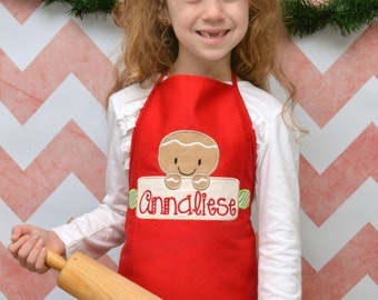 Personalized Christmas Apron - Embroidered Apron -  Kids - Birthday Aprons - Christmas Cookie Aprons - Gingerbread Aprons - Cooking Party