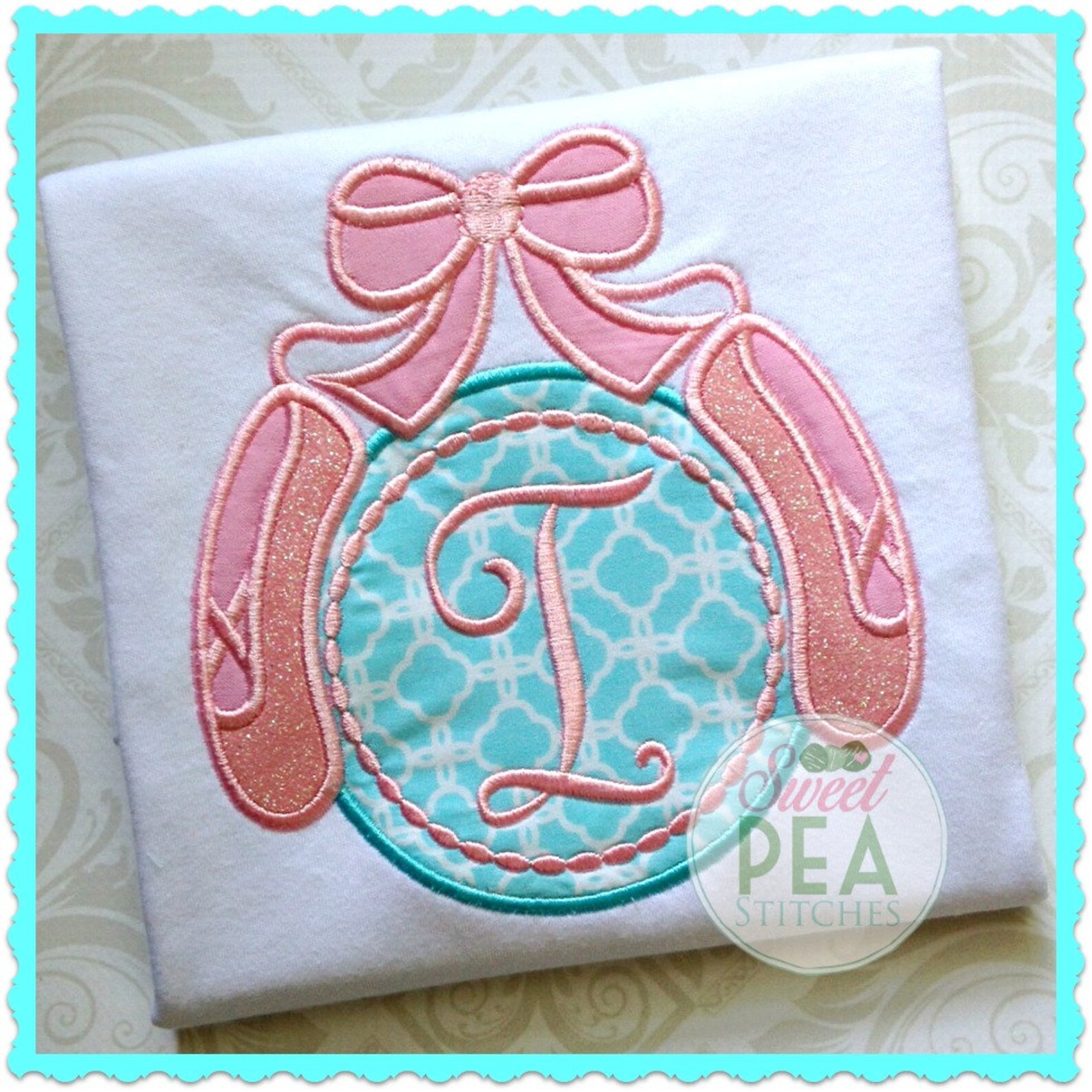 monogram ballet shirt - ballerina shirt - embroidered shirt - dance - girls - ballet shoes shirt - personalized applique shirt