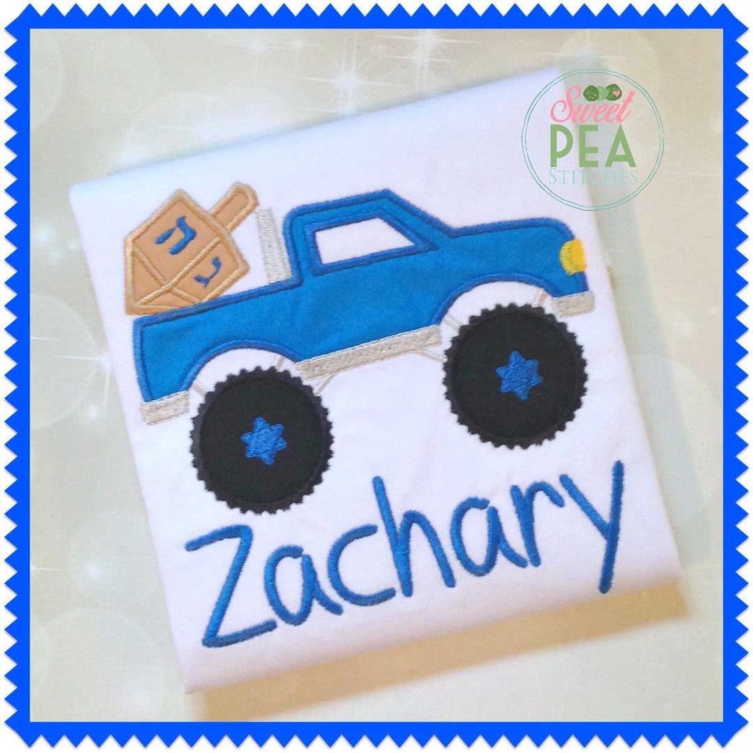 Boys Hanukkah Shirt Embroidered Hanukkah Shirt Monster Truck Tee Dreidel Shirt Baby Bodysuit