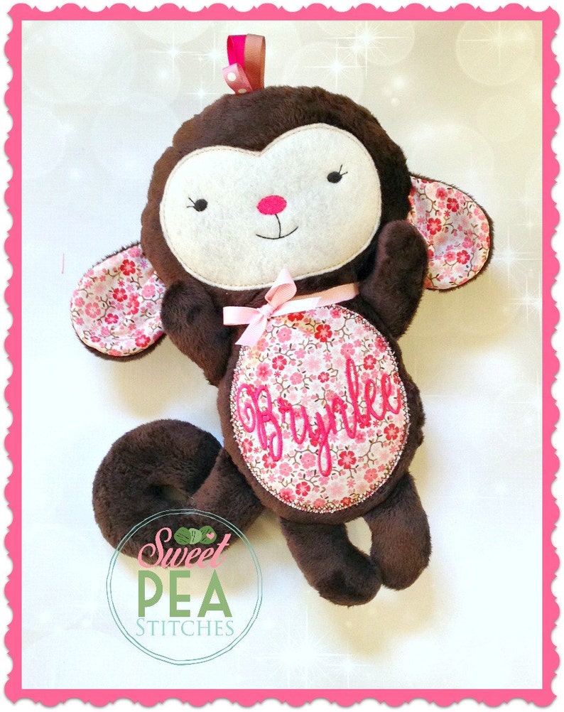 stuffed animal monkey embroidered stuffed monkey monkey stuffie Personalized Plush Monkey