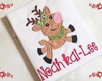 Girls Christmas Shirt - Embroidered Christmas Tee - Reindeer Shirt - Personalized Tee - Monogram Shirt - Reindeer -baby's Christmas Bodyusit