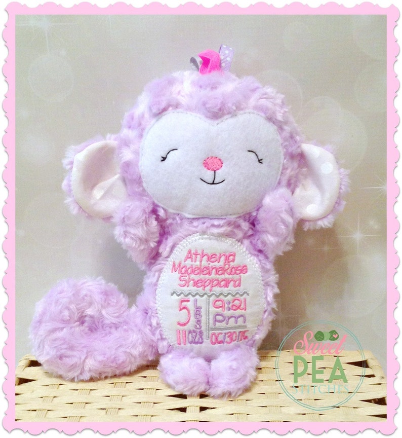 stuffed animal monkey embroidered stuffed monkey monkey stuffie Personalized Plush Monkey