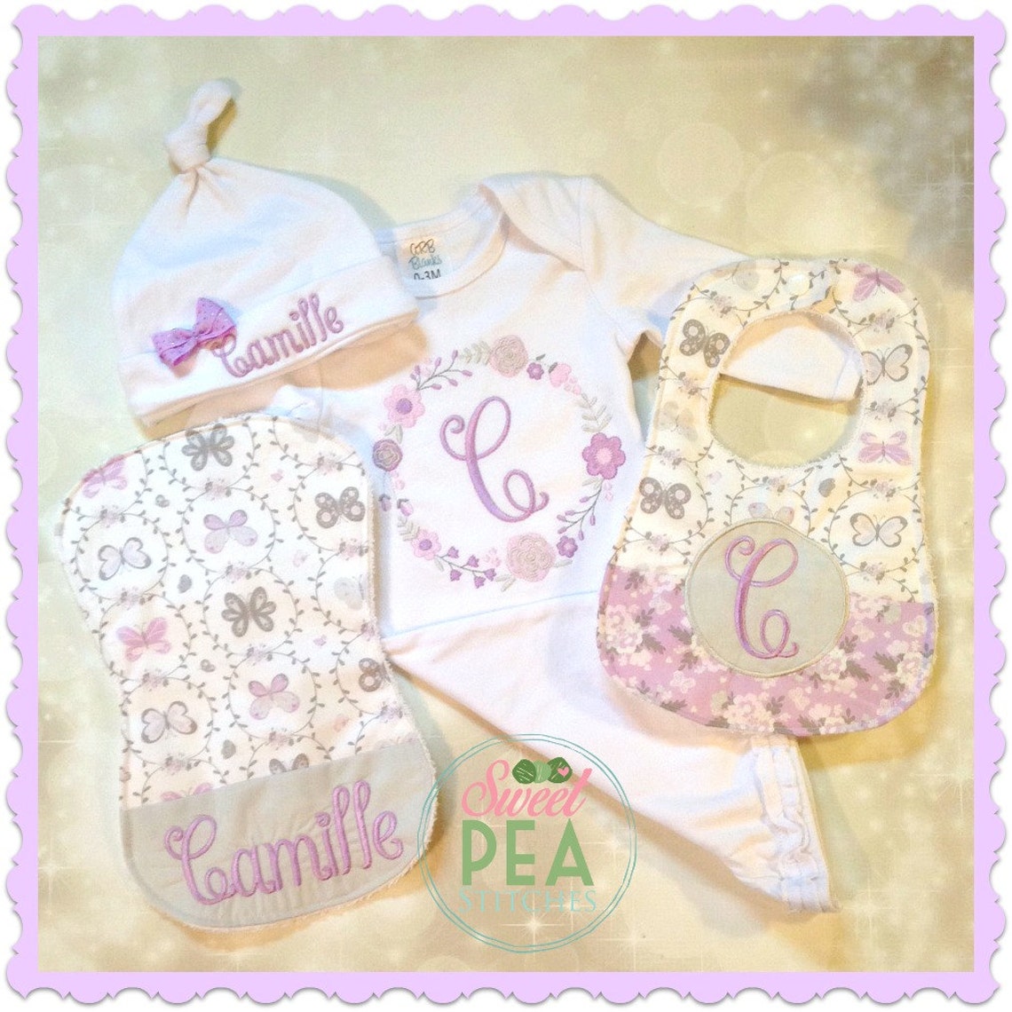 Embroidered Baby Gift Set Monogram Infant Gown Baby Shower Etsy