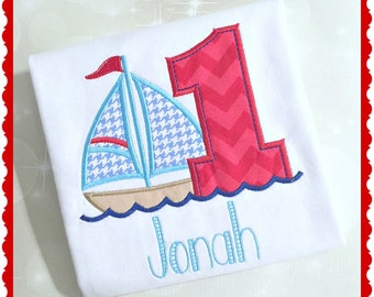 Birthday Sailboat Shirt - First Birthday - Boys Birthday - Nautical Party - I'm One - embroidered shirt - 1st Birthday - Sailor Shirt -