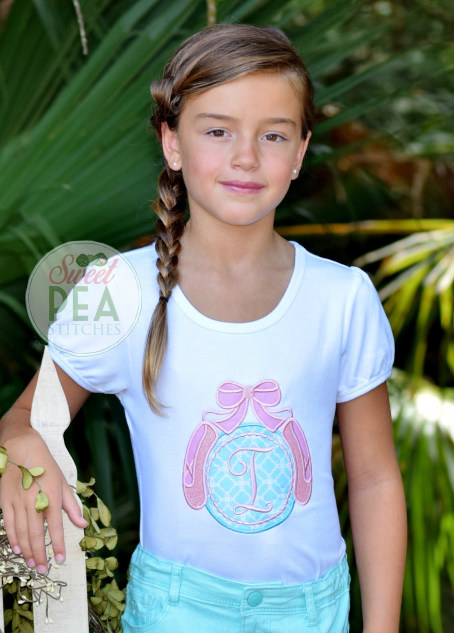 monogram ballet shirt - ballerina shirt - embroidered shirt - dance - girls - ballet shoes shirt - personalized applique shirt