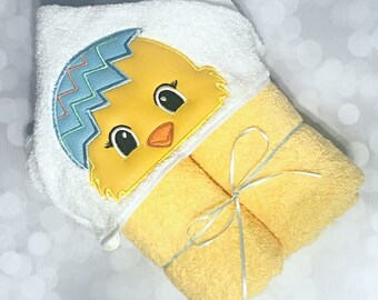 Hooded Towel - Chick Towel - Easter Chick Hooded Towel - Chick Bath Towel - Chick Beach Towel - Kids Hooded Towel- Personalized Towel
