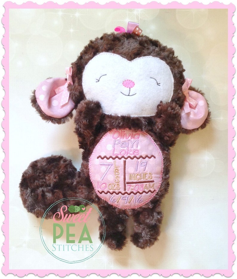 Personalized Plush Monkey stuffed animal monkey monkey stuffie embroidered stuffed monkey Monogram Monkey New baby Birthday Gift image 6