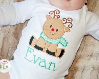 Personalized Reindeer Shirt - Boys Christmas Shirt - Girls Christmas Shirt - Embroidered Shirt - Reindeer Shirt - baby Christmas Shirt