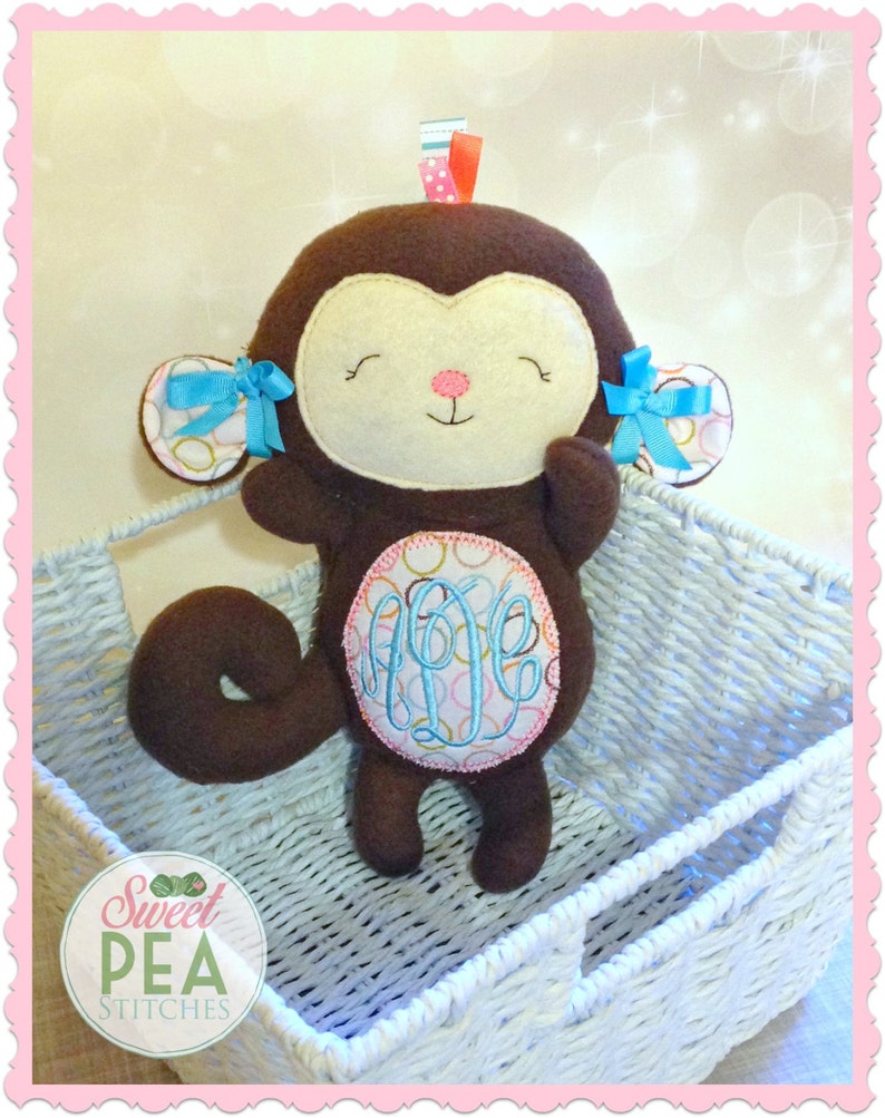 stuffed animal monkey embroidered stuffed monkey monkey stuffie Personalized Plush Monkey