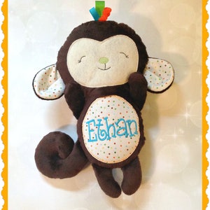 Personalized Plush Monkey stuffed animal monkey monkey stuffie embroidered stuffed monkey Monogram Monkey New baby Birthday Gift image 2