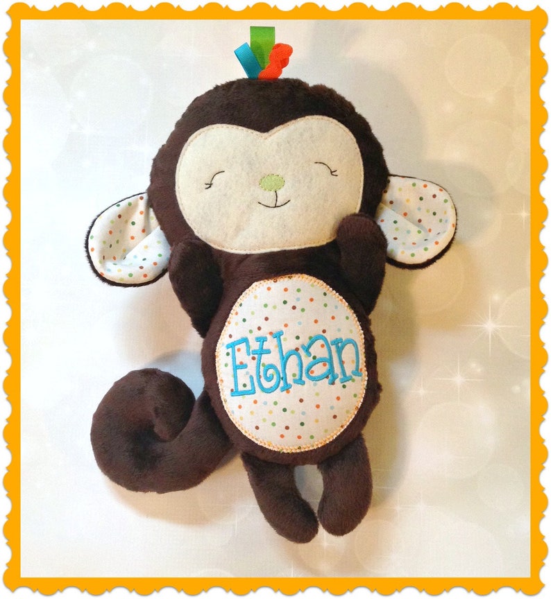 Personalized Plush Monkey stuffed animal monkey monkey stuffie embroidered stuffed monkey Monogram Monkey New baby Birthday Gift image 2