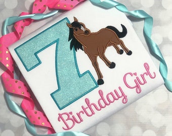 Personalized Horse Birthday Shirt - Girls Birthday Shirt - Horse Shirt -Embroidered Shirt- Spirit Birthday - Pony Birthday