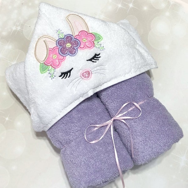 Personalized Kids Bunny Hooded Beach Towel - 100% Cotton Embroidered Name Towel