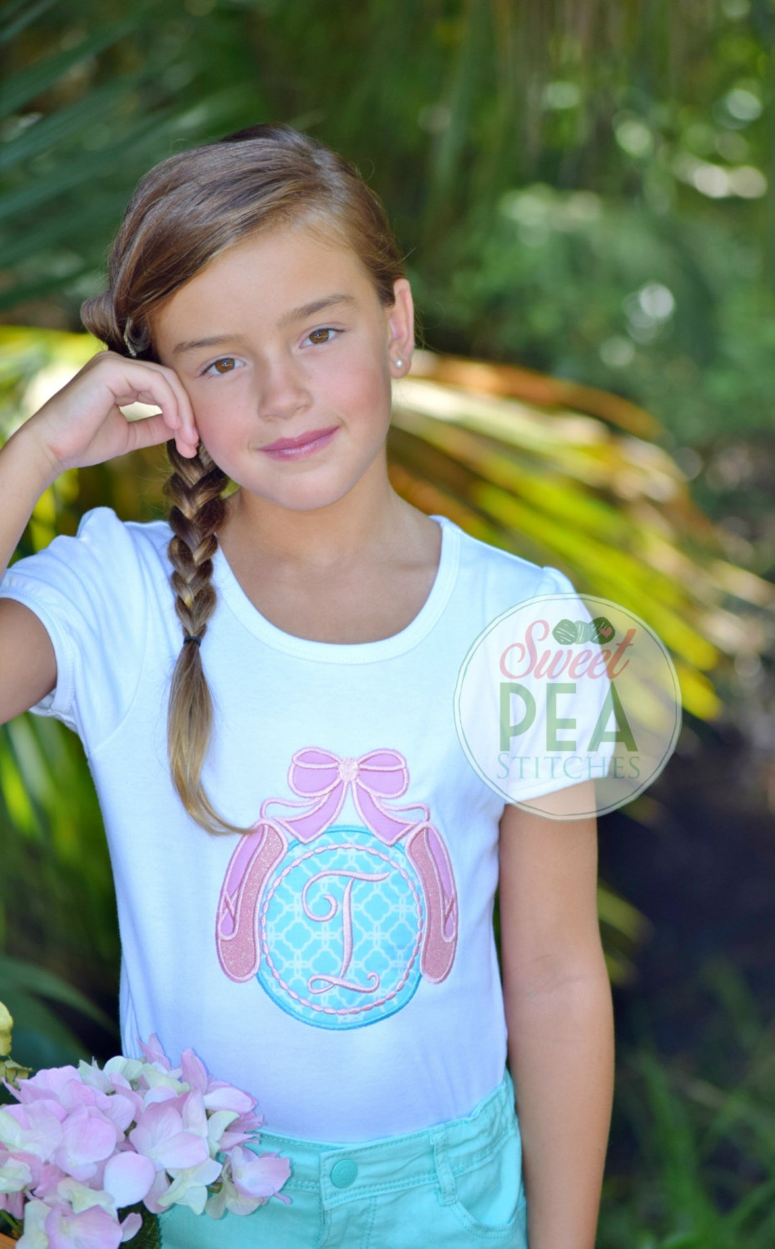 monogram ballet shirt - ballerina shirt - embroidered shirt - dance - girls - ballet shoes shirt - personalized applique shirt