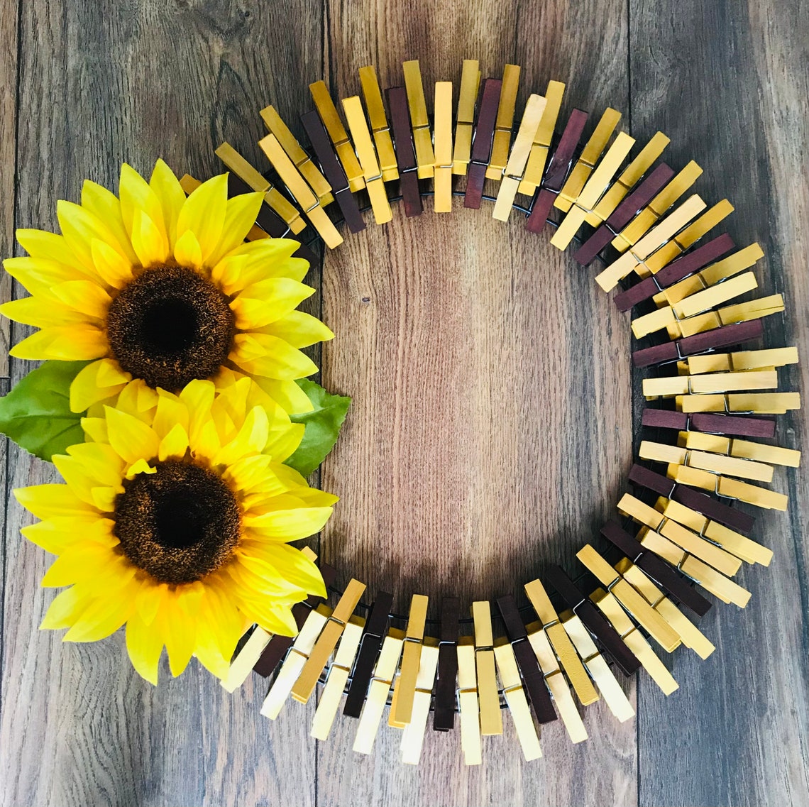 16 Sunflower Clothespin Wreath / Sunflower Wall Art / Indoor Etsy