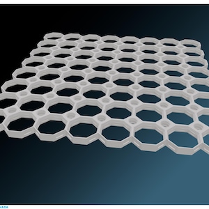 May include: A white plastic grid featuring a honeycomb design. The structure is made up of numerous hexagonal cells, forming an open, airy pattern. This product is designed for multiple uses, providing a lightweight and durable solution.