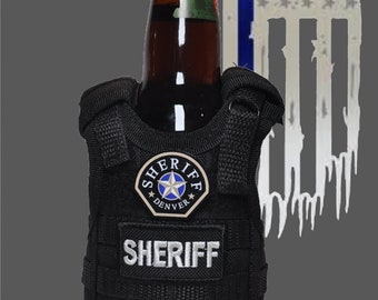 Sheriff Miniature Tactical vest bottle insulator. Customize for your department!