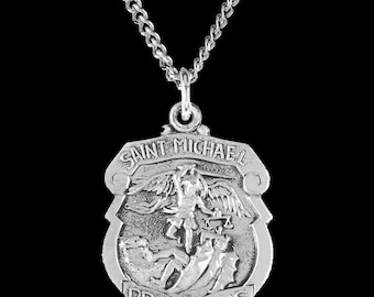 Saint Michael Medal Quarter Size- Sterling Silver With 24 inch Chain