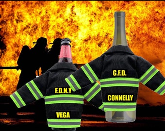 Firemen gift Miniature Jacket bottle insulator. Customize for your department!