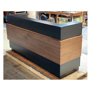 Ready To Ship In Stock | Custom Handmade Reception Desk Hostess Stand Cash Wrap Retail Counter Furniture | Walnut + Black + Backlit Feature