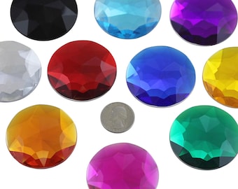 50mm (2 Inch) Round Acrylic Flat Back Rhinestones, Cosplay Gems – Assorted Colors (10 Unique Shades)