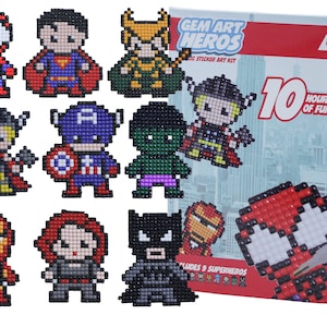 Kit de pegatinas de héroes de gemas para manualidades infantiles, pintura por números con diamantes de imitación; incluye 9 pegatinas de superhéroes en blanco, manualidad educativa para mayores de 5 años