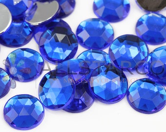 Blue Sapphire Flat Back Round Acrylic Rhinestones Plastic Circle Gems For Costume Making Cosplay Jewels Crafts Embellishments Prop 11 Sizes