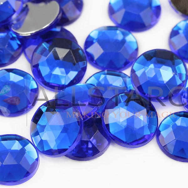 Bleu Sapphir rondes acryliques strass haute qualité pour fabrication de bijoux - 100 Pieces