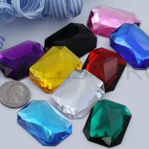 Strass octogonaux en acrylique – Bijoux de cosplay à dos plat, 40 x 30 mm (9 couleurs disponibles)