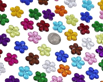 25mm Flower Acrylic Jewels – Flat Back Gems for Crafts, Cosplay (15PCS Assorted)