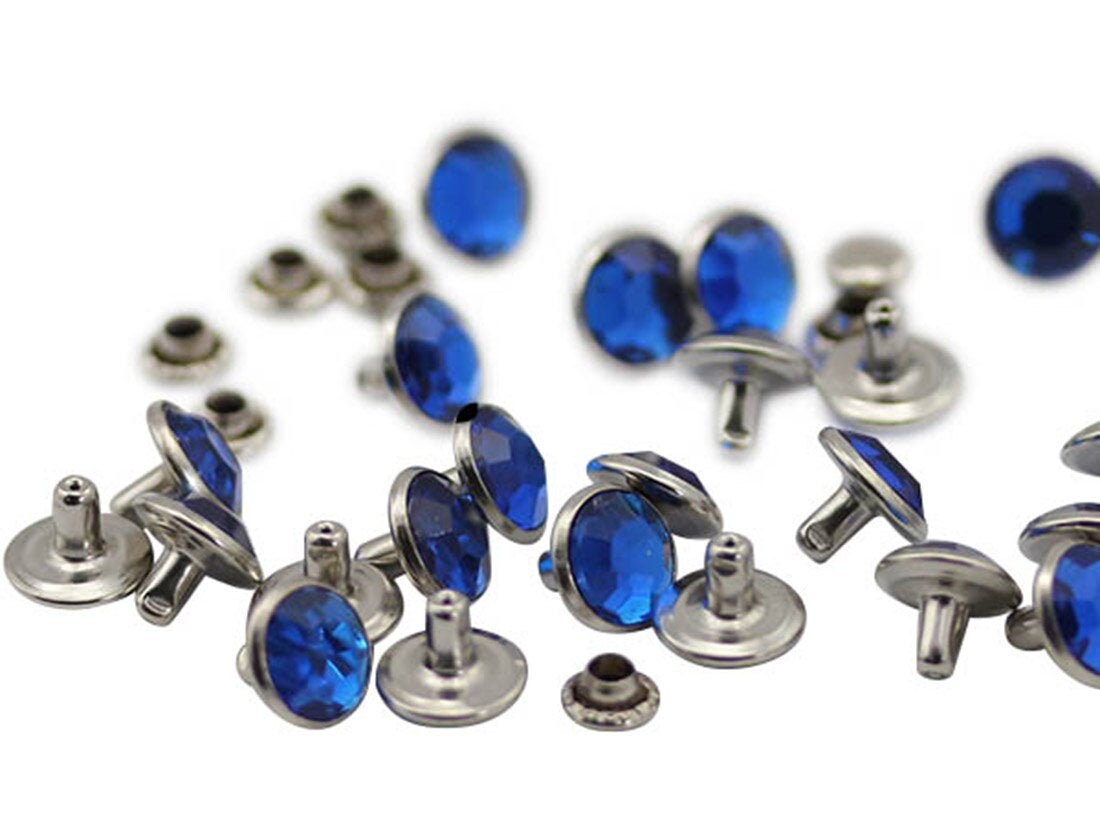 100PCS Blue Sapphire Acrylic Rhinestone Rivets For Garments Leather, Sewing and Crafts DIY Jewelry Making in Bulk Bracelt Handbags FlipFlop