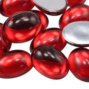 Red Ruby TM Flat Back Oval Acrylic Pearl Cabochons Plastic Gems for Crafts Costume Embelishments Jewelry Making Cosplay Jewels - 4 Sizes