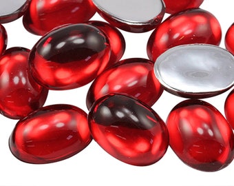 Red Ruby TM Flat Back Oval Acrylic Pearl Cabochons Plastic Gems for Crafts Costume Embelishments Jewelry Making Cosplay Jewels - 4 Sizes