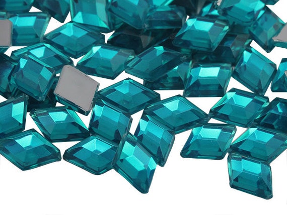 Aqua Blue AB Crystal Rhinestones-Flat Back Acrylic Gems Glue On Rectangle  Stones