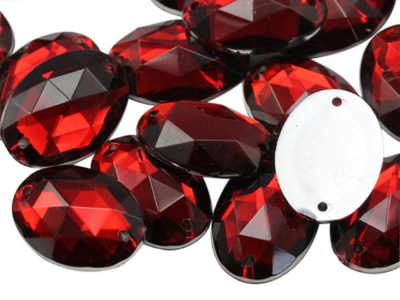 Red Ruby Flat Back Sew on Oval Beads Acrylic Rhinestones Sewing Plastic  Gems With Holes for Jewelry, Garment Embelishments, Cosplays, Crafts 