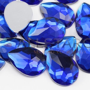 Blauer Sapphire Flache Rückseite Teardrop Acryl Strasssteine Kunststoff Edelsteine Schmuckherstellung Kostüm Cosplay Karte, der Handwerk Verzierungen 4 Größen herstellt