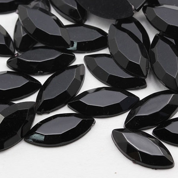 Jet Black Flat Back Navette Flat Back Acrylic Rhinestones Marquise Crafts Eye Costume Embelishments Card Jewels Jewelry Cosplay Plastic Gems