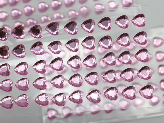 250 PCS Pink Acrylic Stick on Heart Rhinestones Self Adhesive Gems