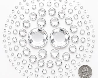 Crystal Clear Flat Back Acrylic Rhinestones, Mixed Sizes for Crafts, Tumblers, Costumes (Bundle)