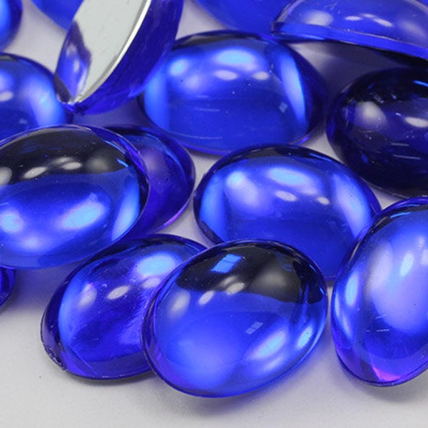 Blue Sapphire Flat Back Oval Acrylic Pearl Cabochons Plastic Gems for Crafts Costume Embelishments Jewelry Making Cosplay Jewels - 3 Sizes