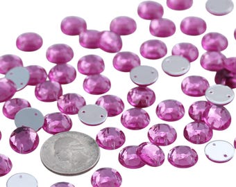 12mm 1/2" Pink Rose Acrylic Sew-On Rhinestones, Costume Making - 60 Pieces